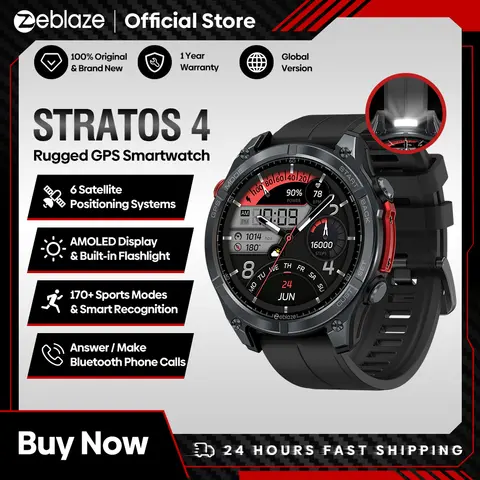 NOWY inteligentny zegarek GPS Zeblaze Stratos 4 Wyświetlacz AMOLED 1,43 Wbudowany kompas Altimetr barometryczny Latarka Inteligentny zegarek z funkcją głosowej