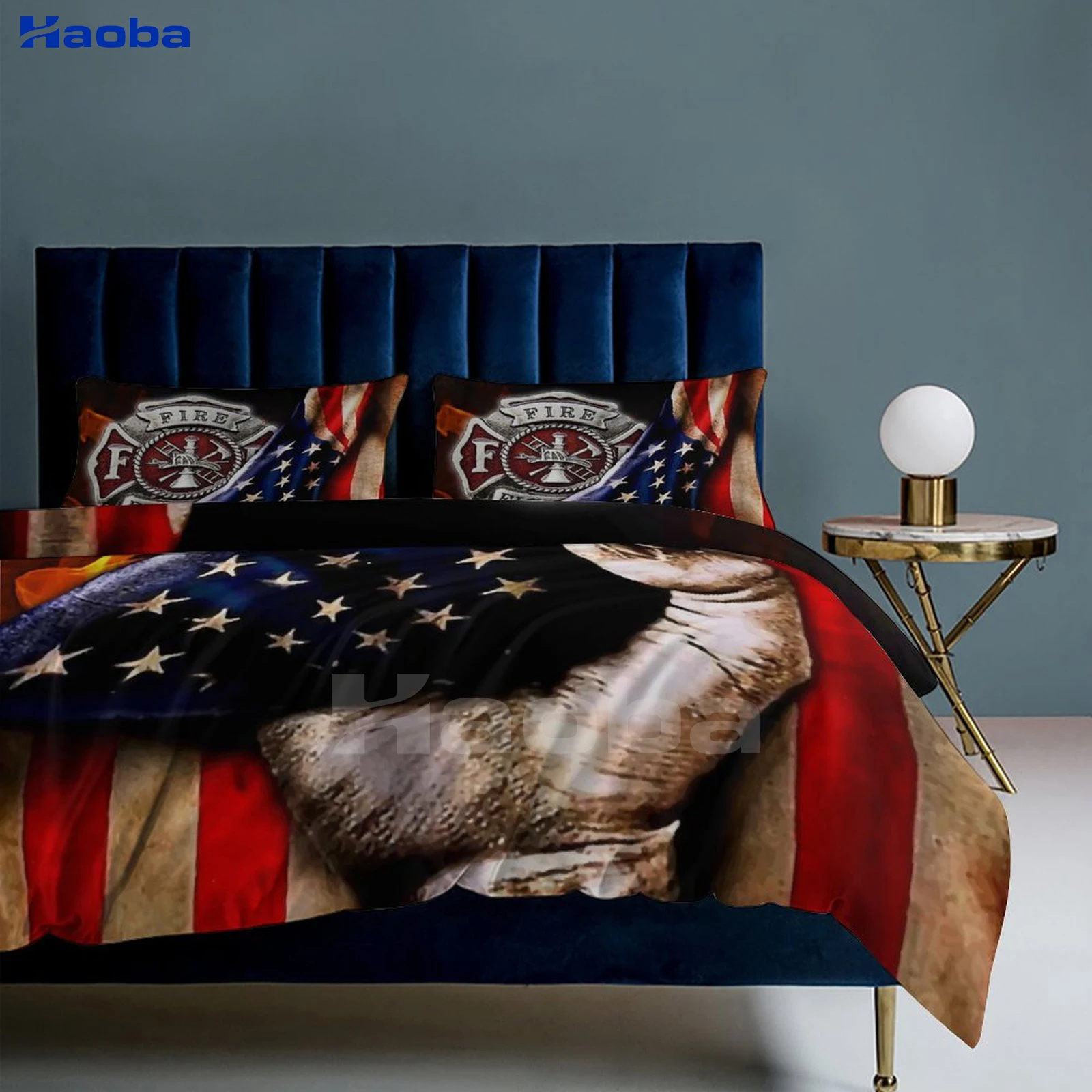 American USA Flag Fire Brigade Three Piece Bedding Set Children or Adults for Beds Quilt Covers Birthday Gifts for Women Men