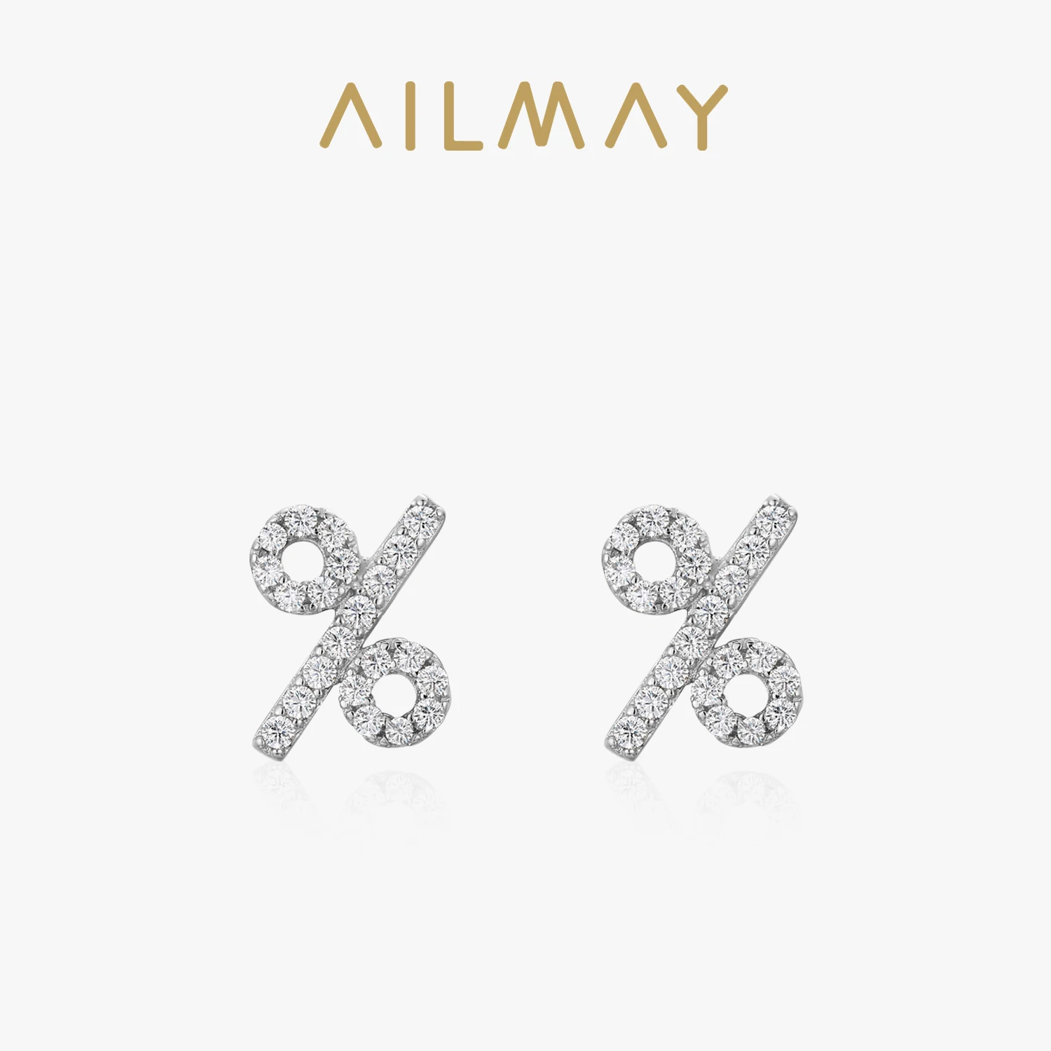 Ailmay Sterling Silver 925 Classic %Shape Symbol Clear Zircon Stud Earrings For Women Girls Party Accessories Jewelry Gift