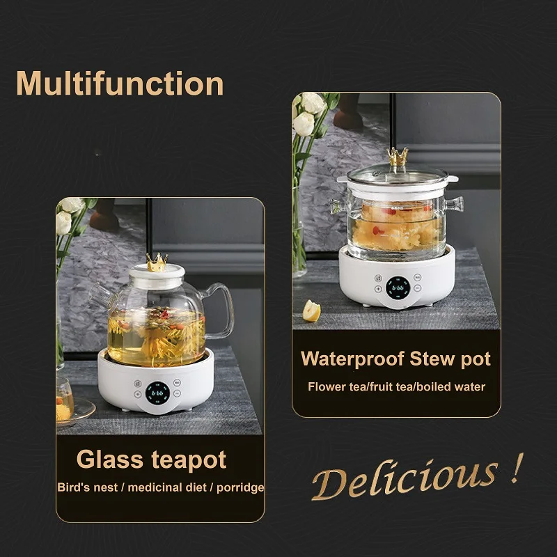 110V Multifunctional Health Pot High Borosilicate Split Glass Flower Teapot Appointment  Electric Stew Pot Auto Keep Warm 1.5L