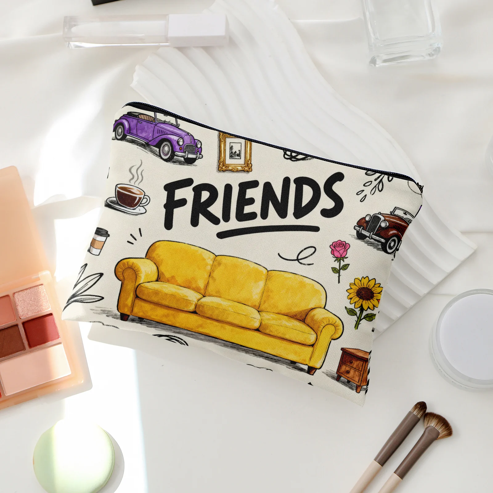 Friends TV Show Themed Makeup & Toiletry Organizer Bag - Double-Sided Printed Storage With Lining