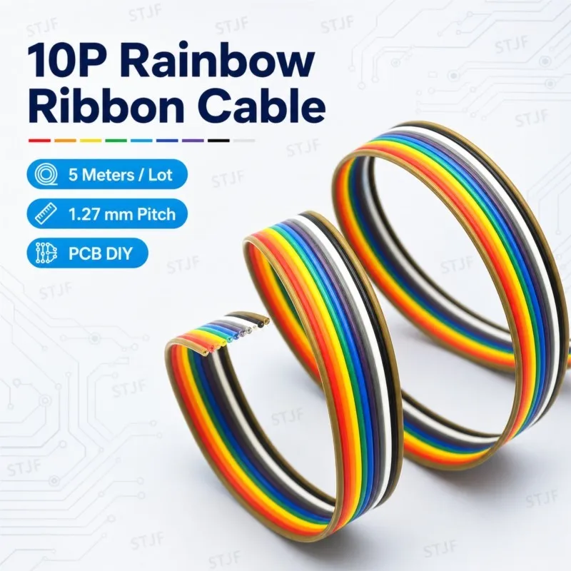 5m/lot ribbon cable 10 WAY Flat Color Rainbow Ribbon Cable wire Rainbow Cable 10P ribbon cable 1.27MM pitch 5meters/lot IN STOCK