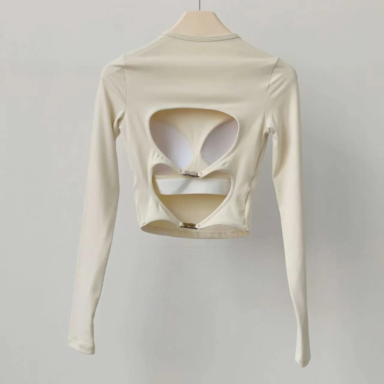 Women's Long-sleeved Top with Chest Pad Hollow Beautiful Back Gathered Shock-proof Training Running Pilates Fitness Clothing Top