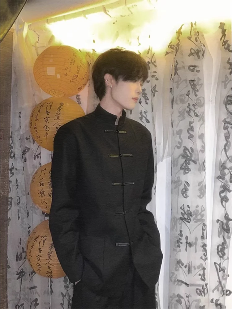 

Bla New Chinese Sle Men's Suit Jaet Spring Autumn High-End Feeling Wedding Preparations Stand Collar Western Wear