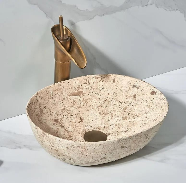 

%r Oval Shape Small Beige Color Marble Stone Wash Basin