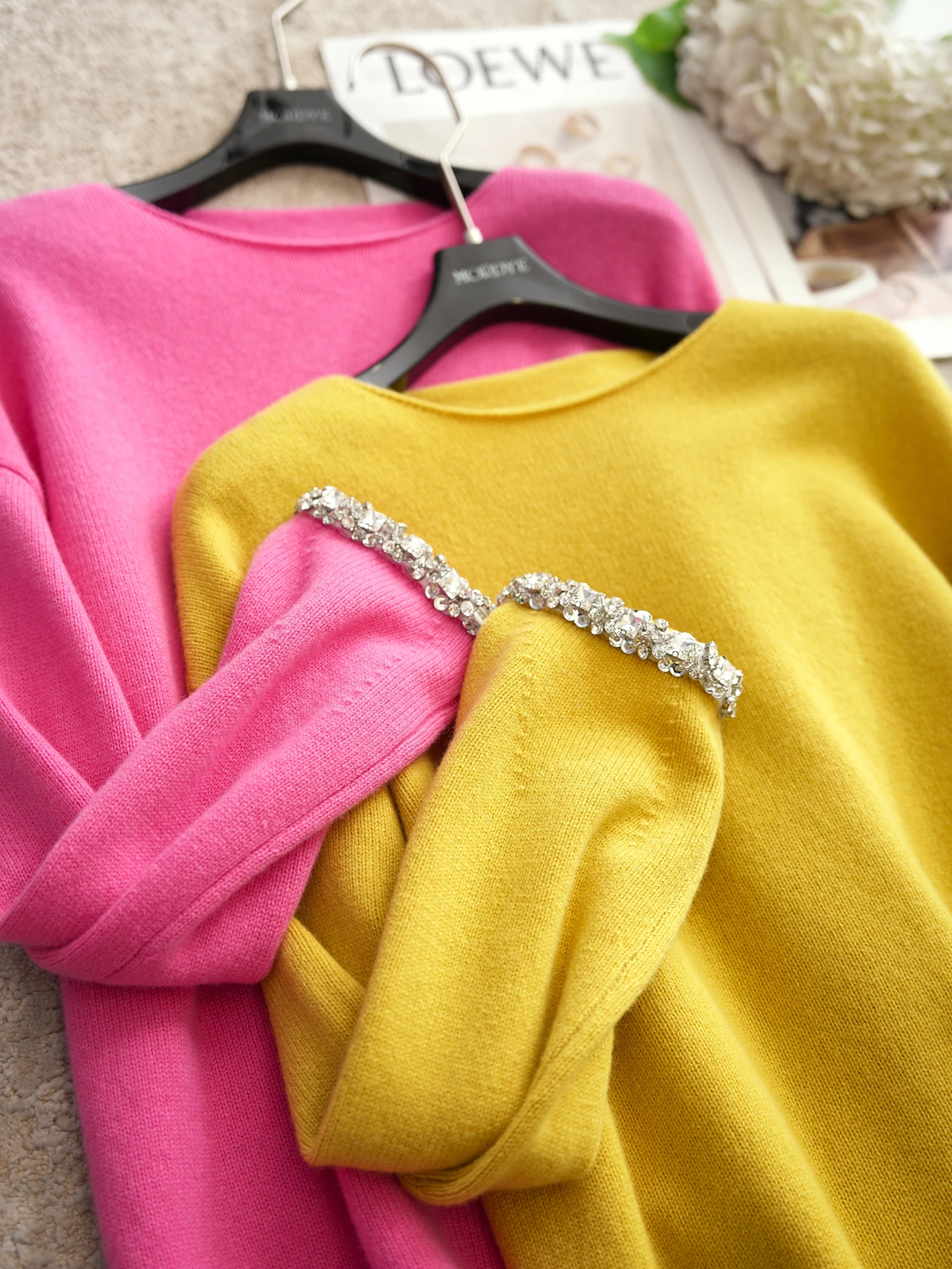 

Dopne Sli Knitted Sweater Diamond Embellied Heavy Work Wool Yarn Cuffed One oulder Women's Faion Winter Warm