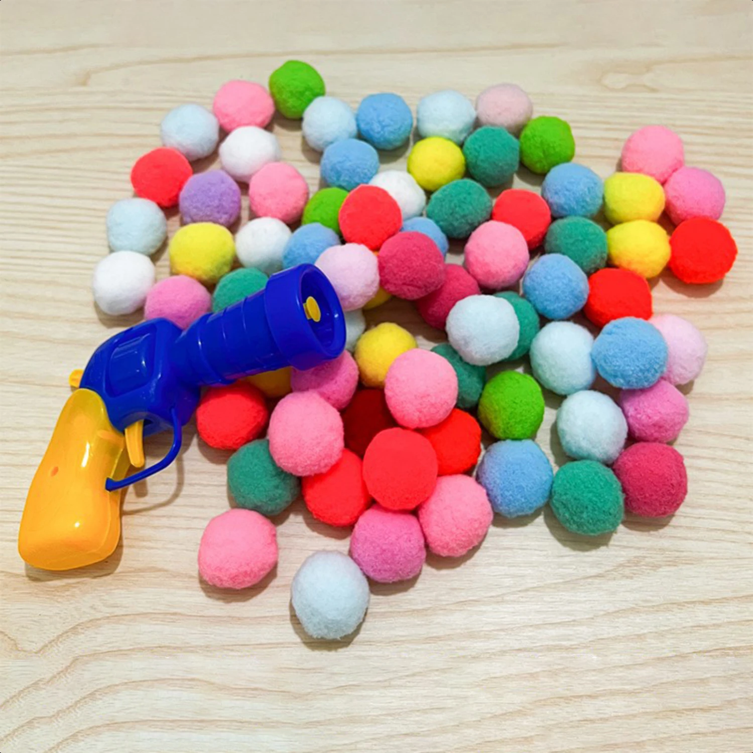 Colorful, Exciting, and Fun Elastic Micro Plush Ball Shooting Gun Toy Set for Your Feline Friend - Enhance Playtime with Endless