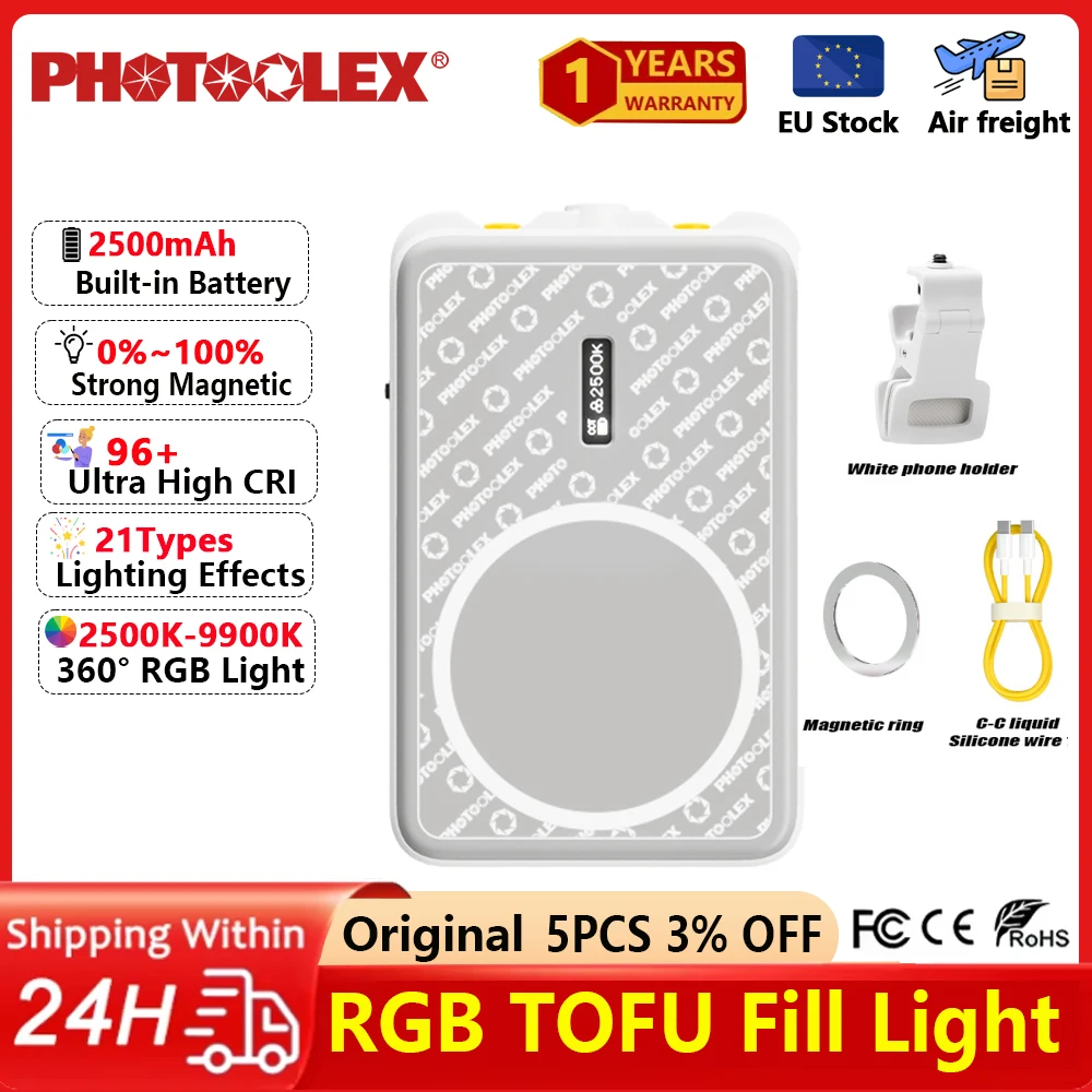 

﻿ Магнитный мини-светильник PHOTOOLEX RGB LED для селфи и видеосъемки, полноцветный, с регулировкой цветовой температуры 2500K-9900K, на клипсе, для телефона, для макияжа и видео