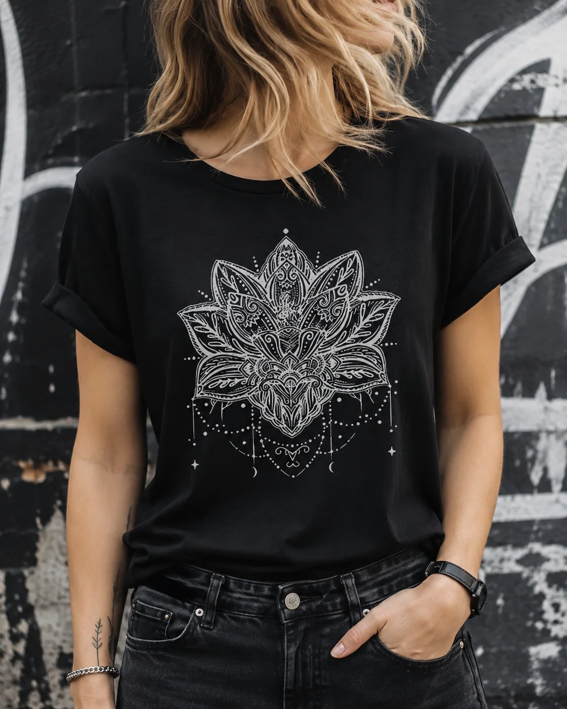 Casual T-shirt Women's Mandala Print Short Sleeve Round Neck Slight Stretch T-shirt Fashion Harajuku Kawaii T-shirt Y2K Clothing