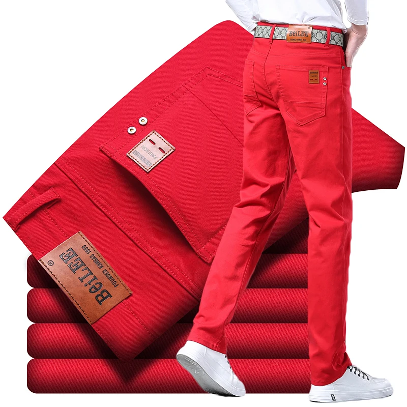 

Trendy Men's Clothing Jeans Solid Color Straight Fashion Business Casual Denim Trousers Man Stretch Washed Classic Cowboy Pants