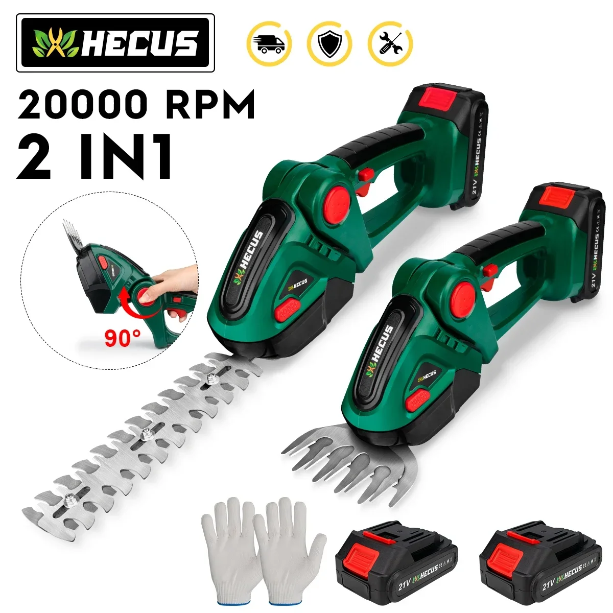 Hecus 2 IN 1 Cordless Electric Hedge Trimmer Lawn Mower Handheld Garden Shrub Pruning Trimmer Power Tools For Makita 18V Battery