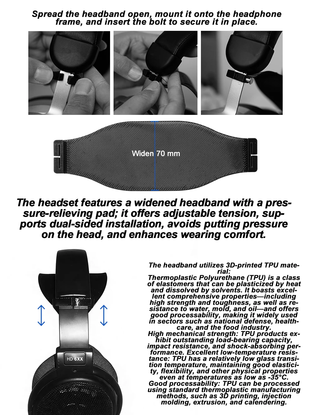 Head Pad For Sennheiser HD650 HD660S HD600 HD6XX HD58X HD580 HD565 HD545 HD535 Widened Headband Pressure-Relief Pad Earpads
