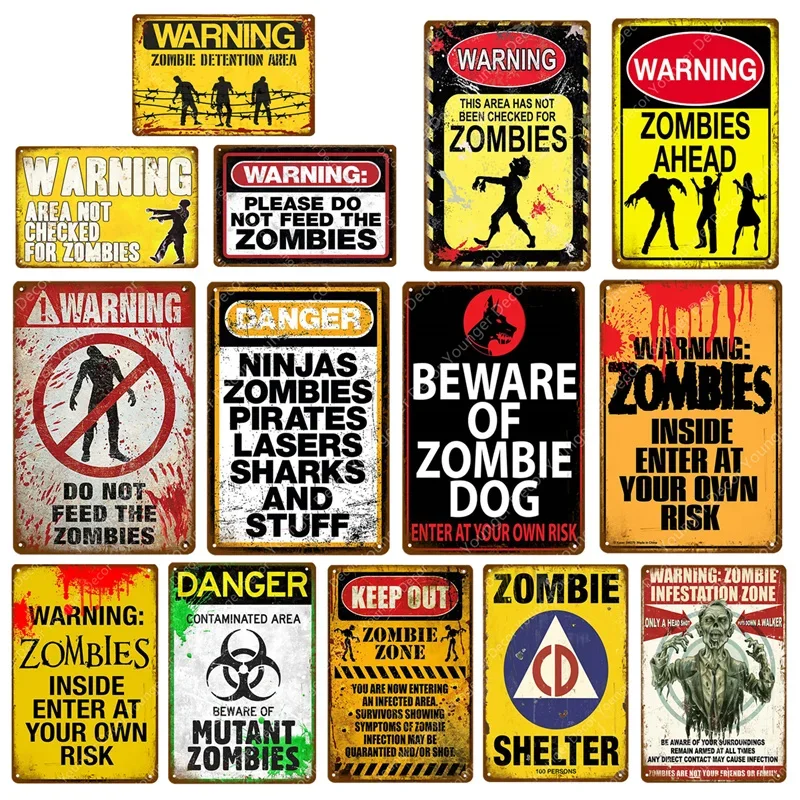 Warning Beware Of Zombie Danger Keep Out Metal Tin Signs Vintage Poster Wall Art Painting Plaque Bar Pub Club Home Decor YJ010