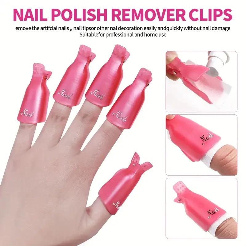 10/16Pcs Nail Soak Off Clip Cap UV Gel Polish Remover Wrap Tool Set With Cotton Pads File Pusher Brush Manicure Removal Kit