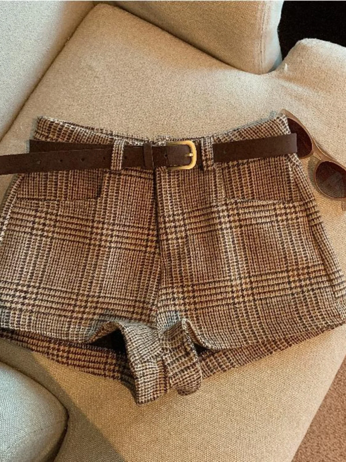 

Женские брюки в клетку с высокой талией, осенне-зимние, повседневные, универсальные, утягивающие, короткие, для работы, в корейском стиле