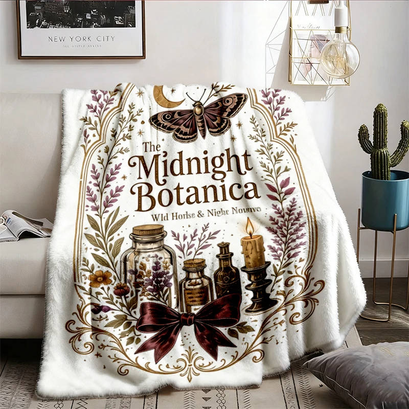 Midnight Botanica Cozy Blanket, Halloween Warm Blanket, Witchy Botanical Soft Blanket, Dark Cottagecore Spooky Flannel B