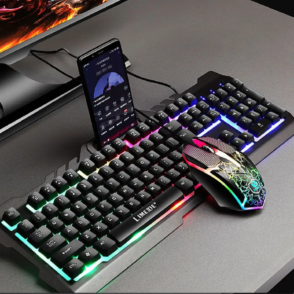 

2023 Hot Sales Mechanical Wired RGB Backlit Gaming Keyboard and Mouse Combo Waterproof Ergonomic Keyboard For Gamer