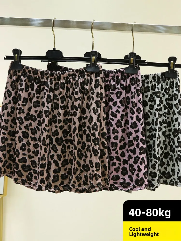 Summer Modal Leopard Print Shorts Women's Casual Loose Fit Sleepwear Thin Home Pants High Waist Short Length for Young Women