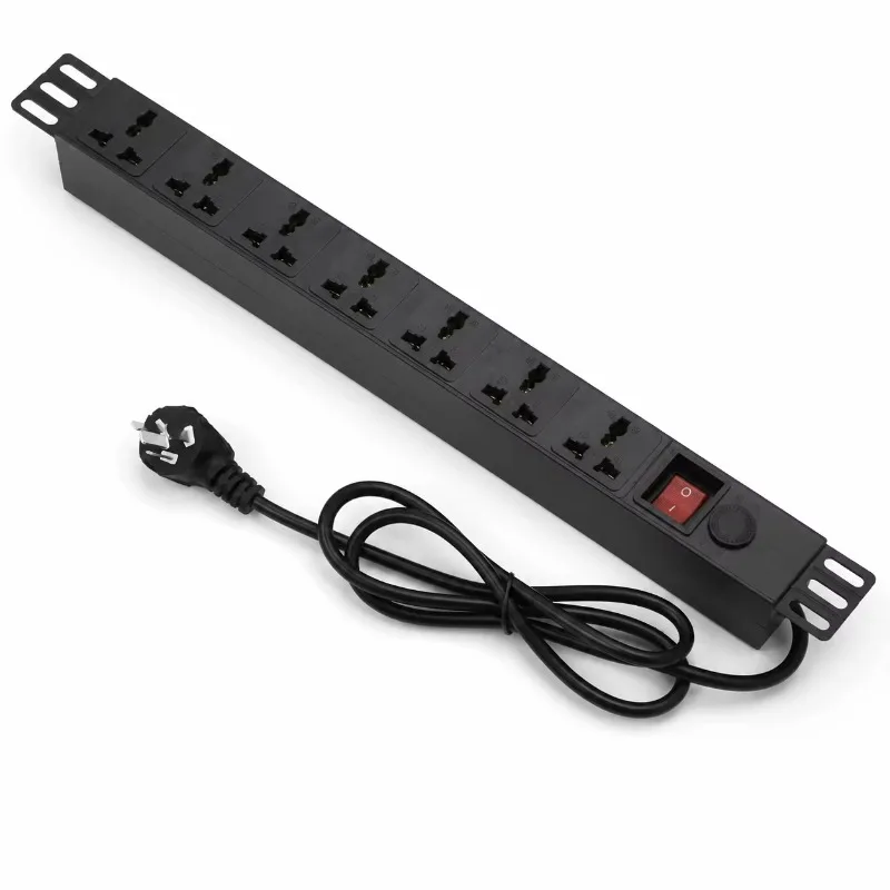 19 Inch 1U 8 Way Rack Mount PDU Power Strip Multiple Socket Options UK/EU/US Standards for Data Center Server Rack (Black Cold