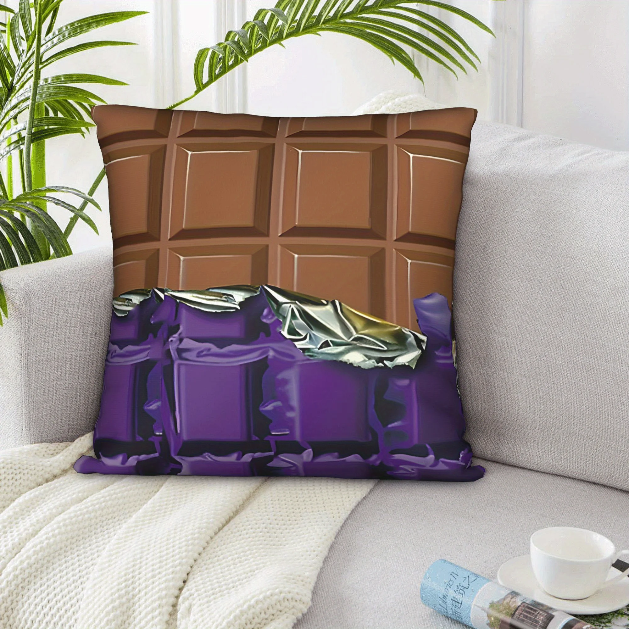 1pc Fun Realistic Chocolate Pillow Cover, 2D Double-Sided Polyester Cushion Case, Playful Foodie Decor Pillowcase, Ideal Gift fo