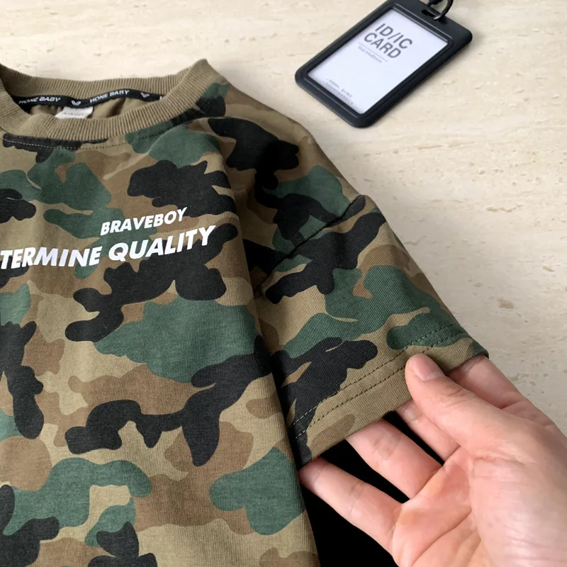 Boys T-shirt 2026 Spring and Summer New Childrens Clothing Korean Style Boys and Girls Casual Loose Camouflage Fake Two T-shirts