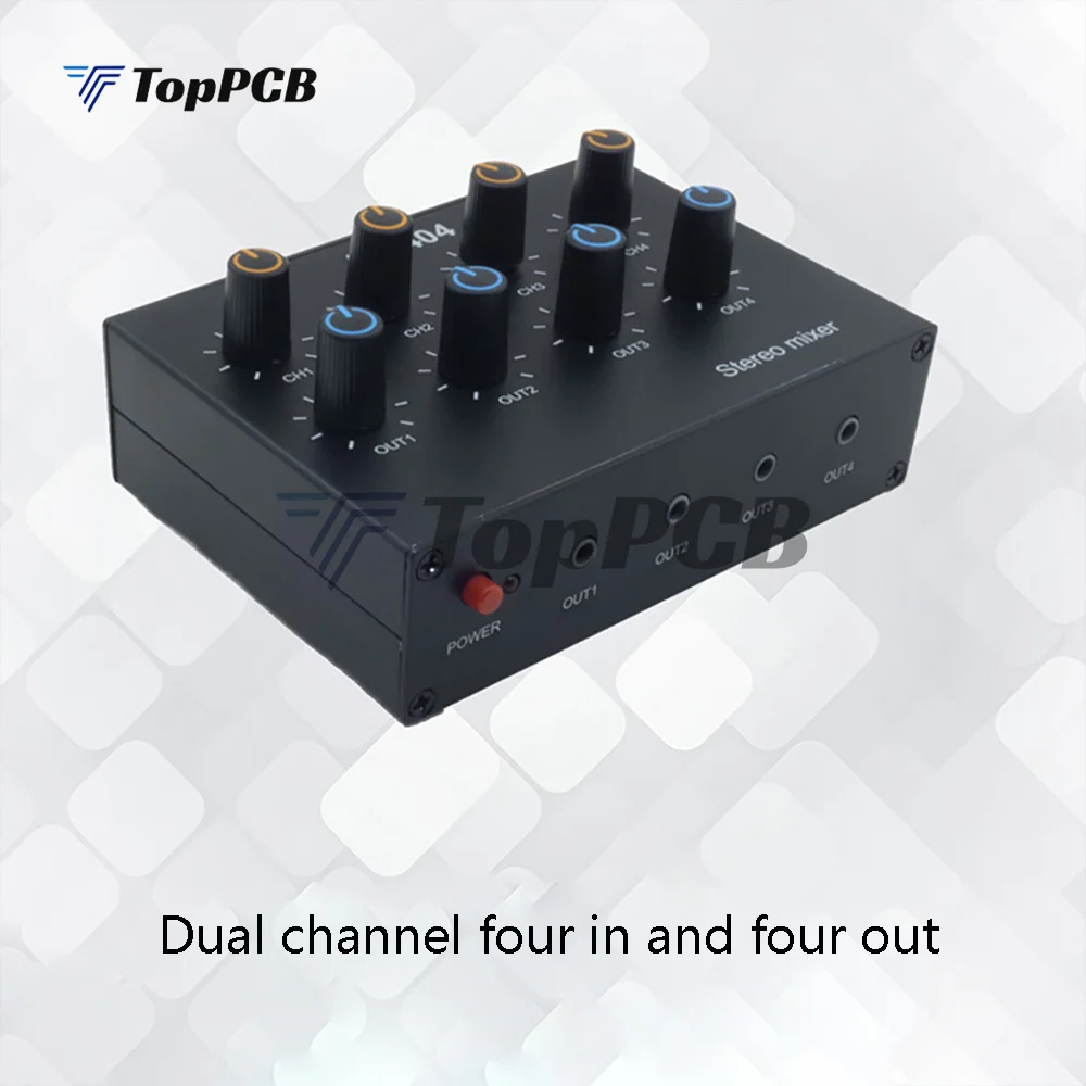 AU-404 Stereo Sound Source Four Multi Input Output Mixer Dual Channel Audio Music Mixing Four In Four Out