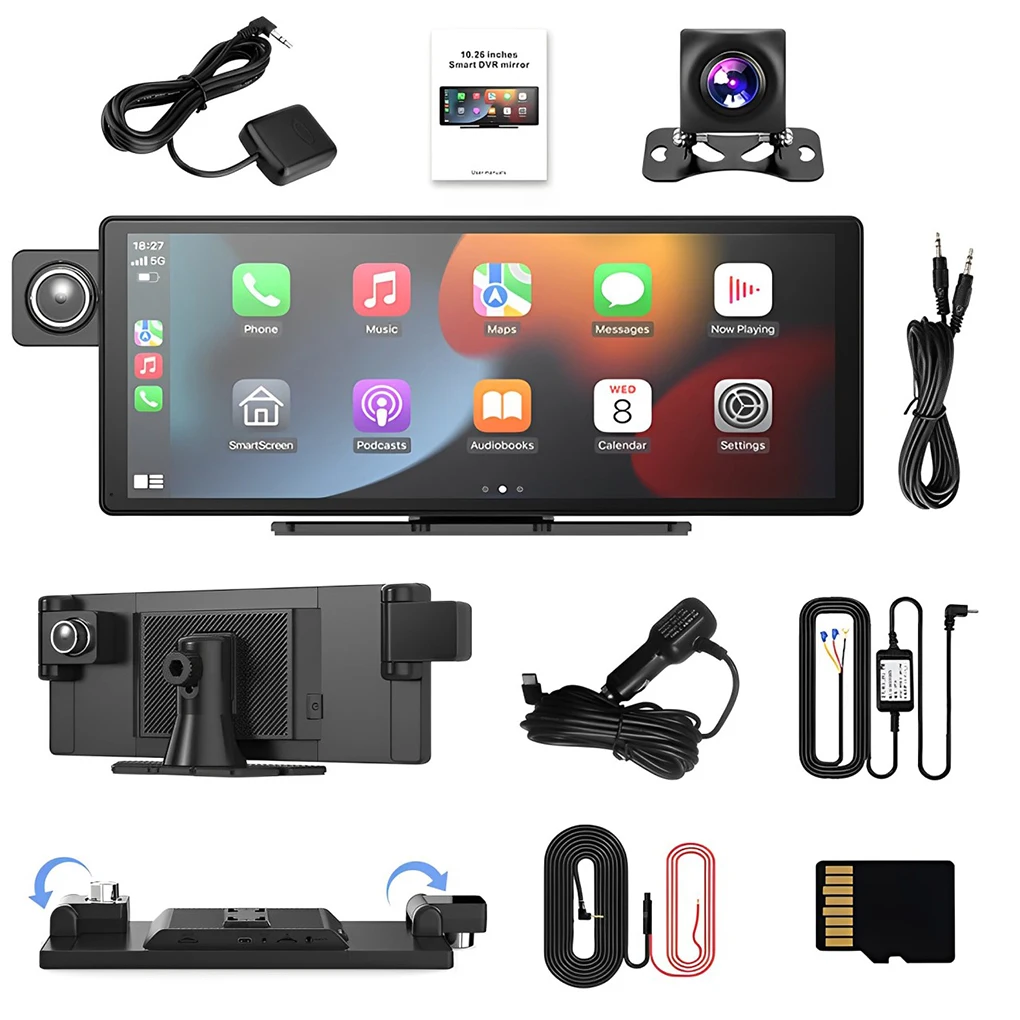 ABS 10.26 Screen Car Dash Cam 3Lens 2K Front Inside 1080P Rear Dash Cam 10.26 Dash Cam Car Dvr