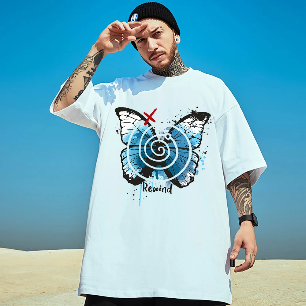 Faded Butterfly Remind Cotton Prints Man Tshirt Creativity Comfortable Tee Shirt Individual Hip Hop Clothes Original Fashion Top