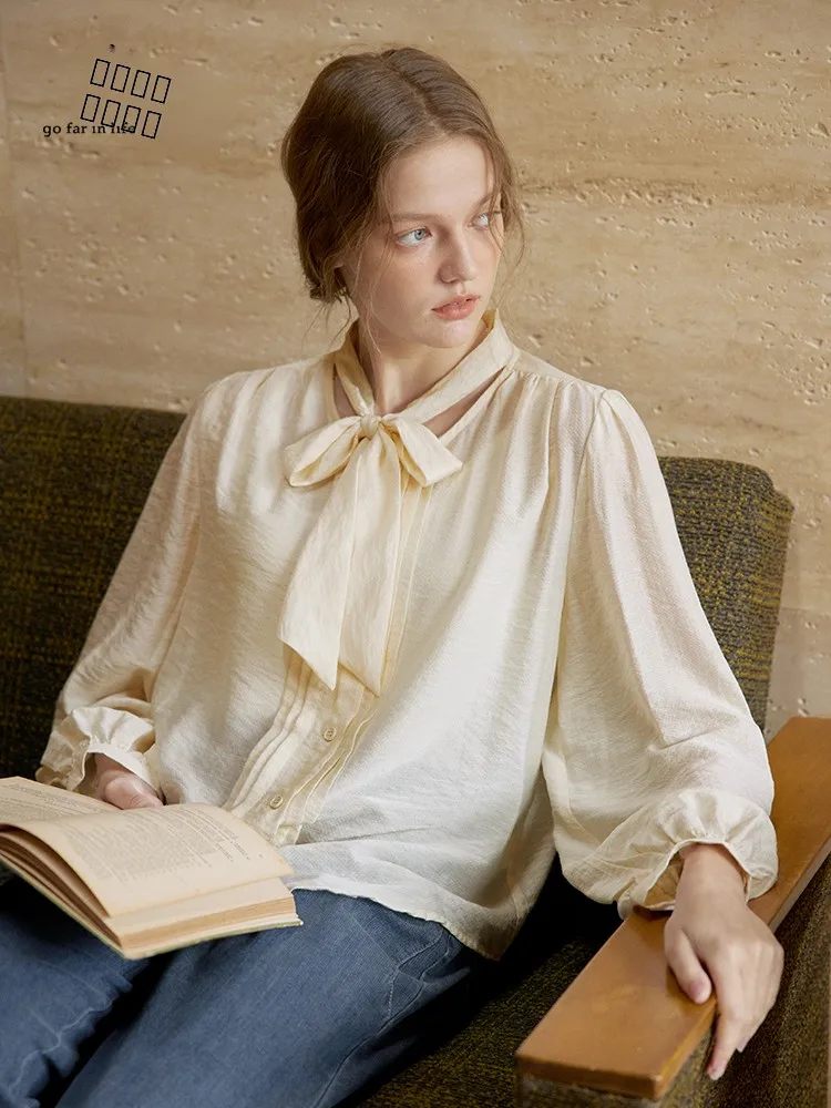 

Женская свободная блузка GOFAR с длинным рукавом, однотонная, для офиса и повседневной носки, осенняя новинка