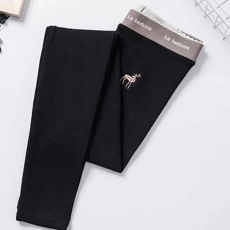 Women Clothes Office Lady Embroidered Solid Color High Waist Warm Trousers Winter Simplicity Skinny Leggings Female Cotton Pants