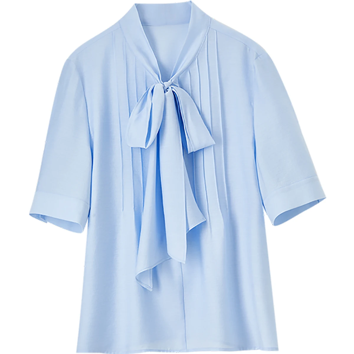 SENTUBILA Chiffon Women's Blouse Summer 2025 New Loose Fit Folds Lace Up Neck Female Elegant Short Sleeve Shirts 152V80037