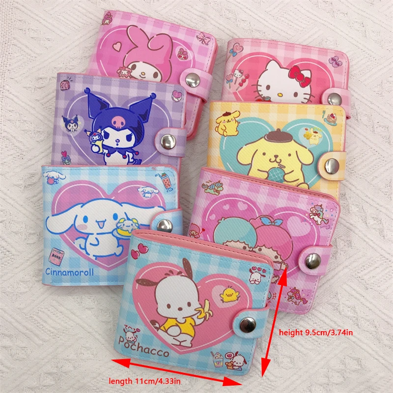 Kawaii Cartoon PU Leather Wallet Sanrio Hello Kitty Cinnamoroll Casual Short Wallet Cute Anime Button Card Holder Coin Purse