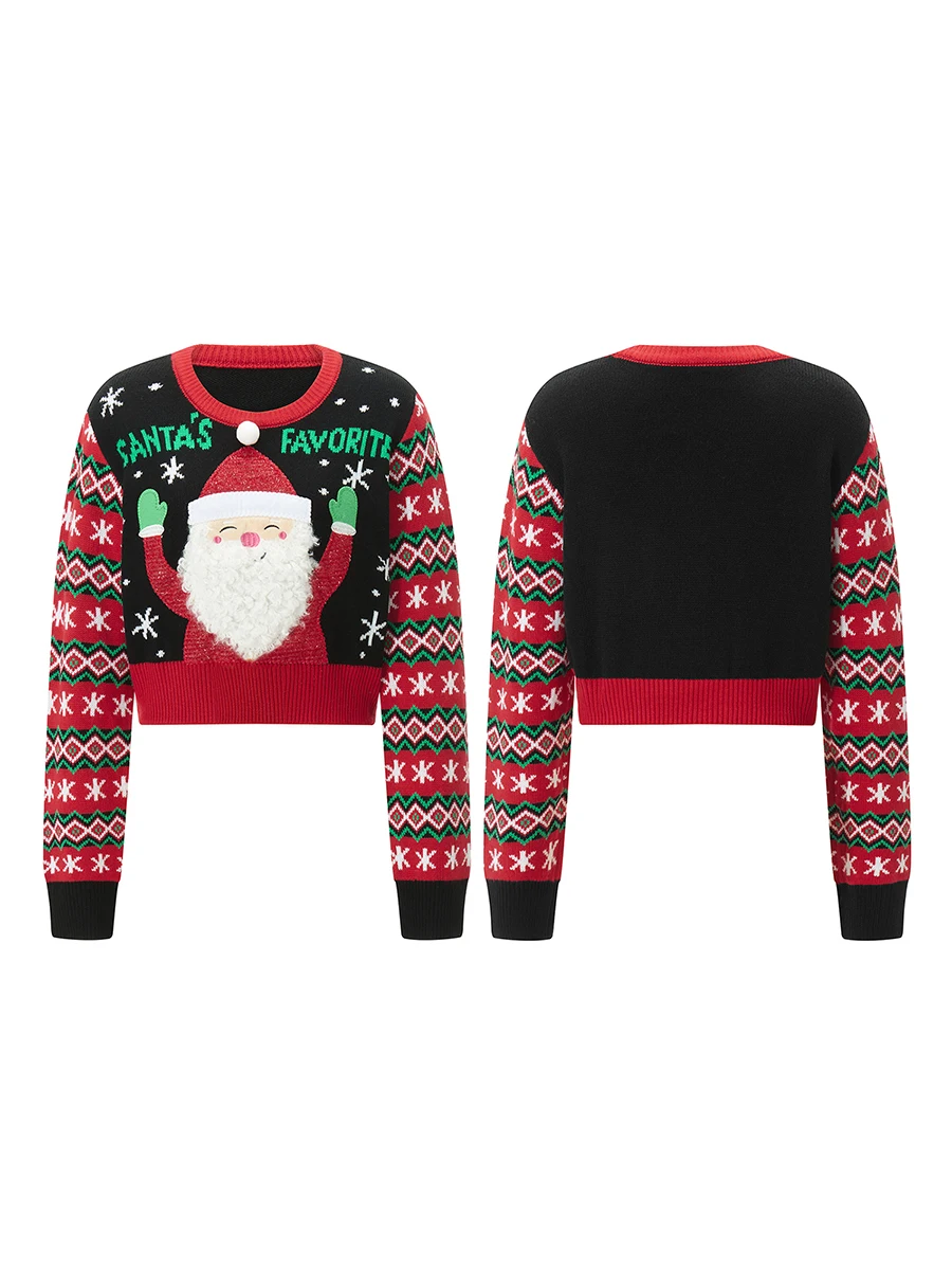 Frauen Weihnachts pullover Langarm Rundhals ausschnitt Santa Claus Pullover Pullover Winter pullover Tops