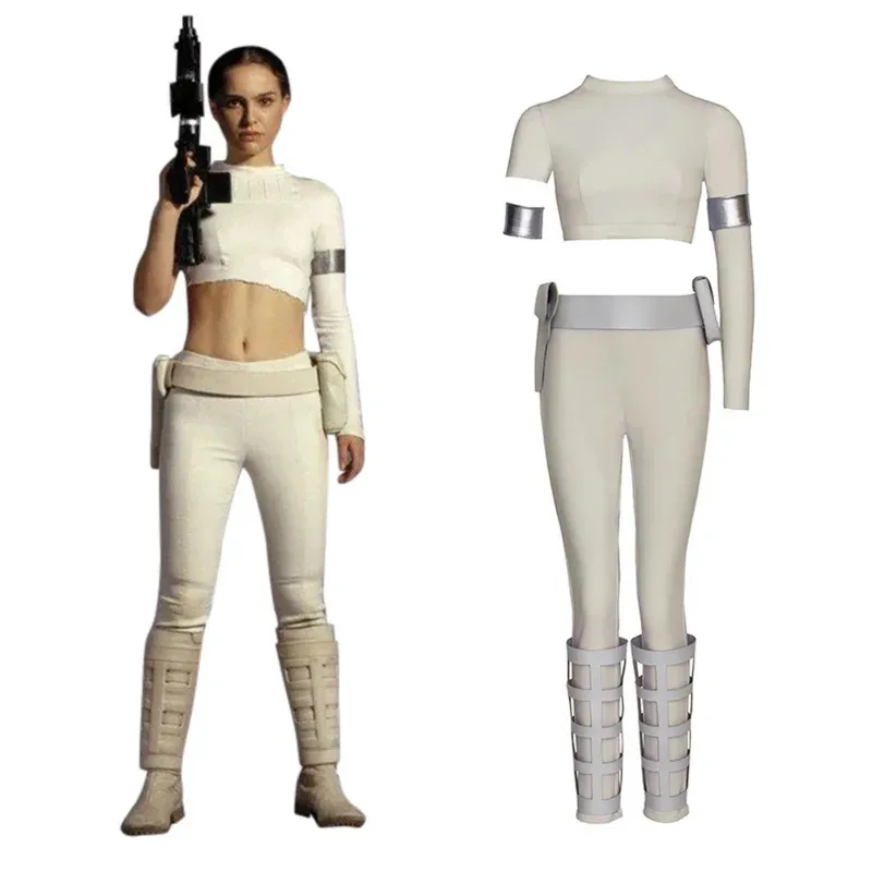 Padme Amidala Costume Cosplay Donna Top bianco Pantalone Classico Principessa Leia Halloween Carnevale Festa Gioco di ruolo