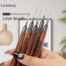 1PC Round Wood Handle Nail Art Liner Brush DIY Painting Pen Sandalwood Syringe Brushes Drawing Fine Lines Stripe Pen UV Gel Nail