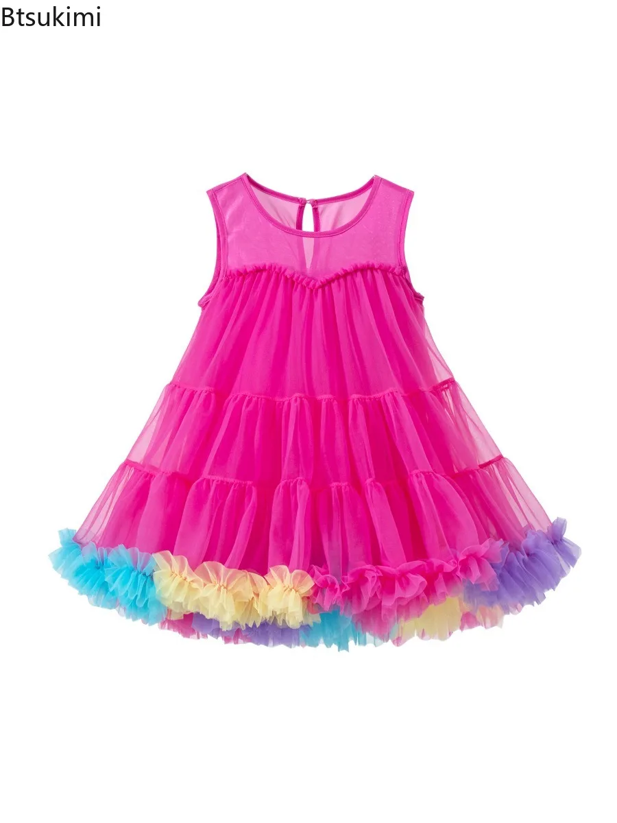 Robe Tutu pour petites filles, sans manches, bretelles, princesse arc-en-ciel, robe de fête d'anniversaire pour enfants, Costume de fête d'halloween