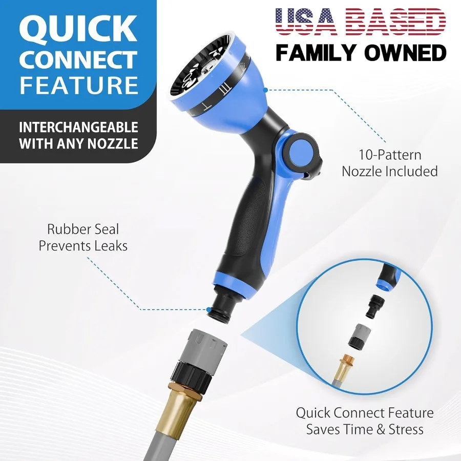 Enrouleur de tuyau d'arrosage rétractable basé sur les États-Unis, 1, 2 po x 50 pieds, connexion rapide, pulvérisateur à 10 motifs pour l'irrigation extérieure dans le mur