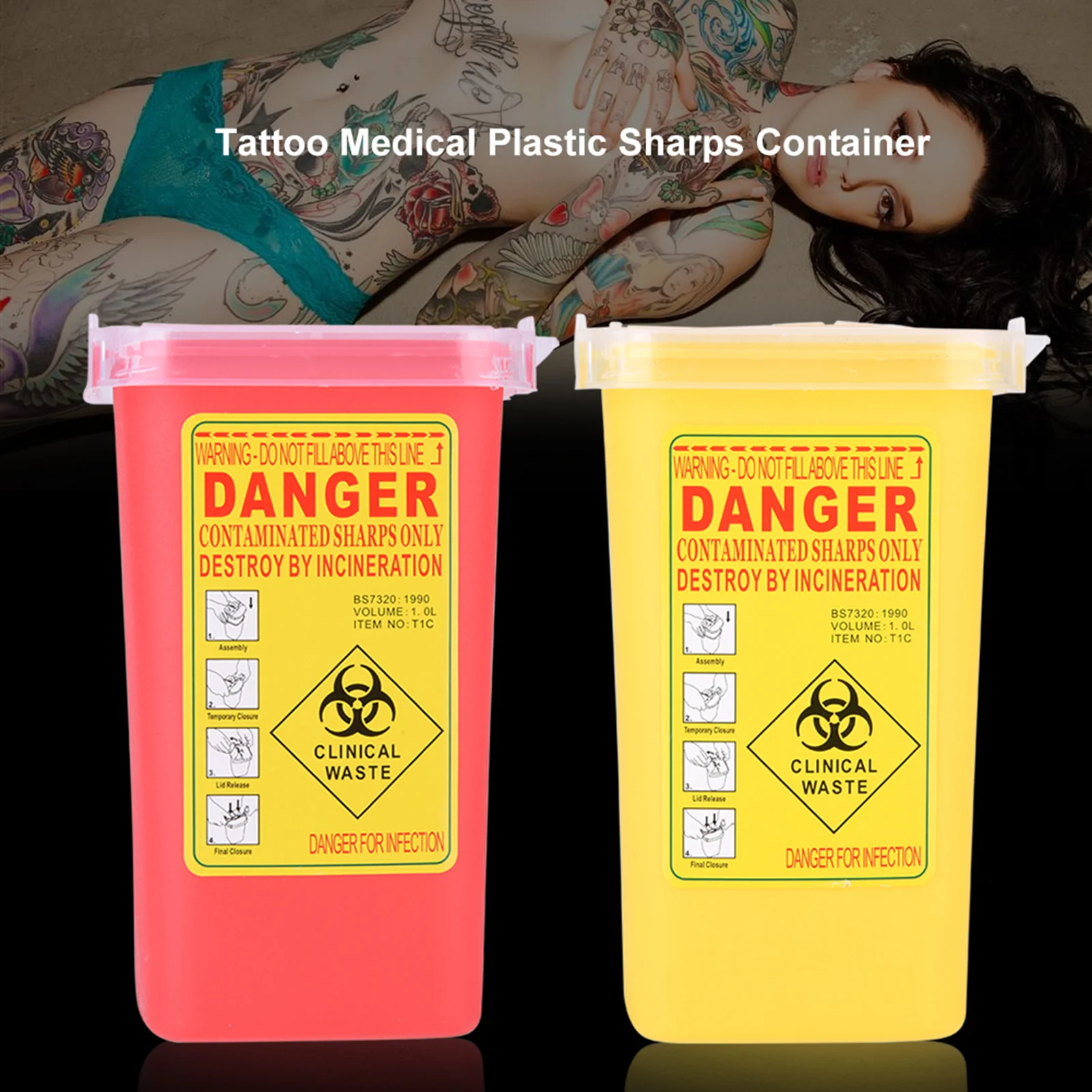 Disposal Container Tattoo  Plastic Sharps Container Biohazard Needle Disposal 1L Size Waste Box Tattoo Needle Container