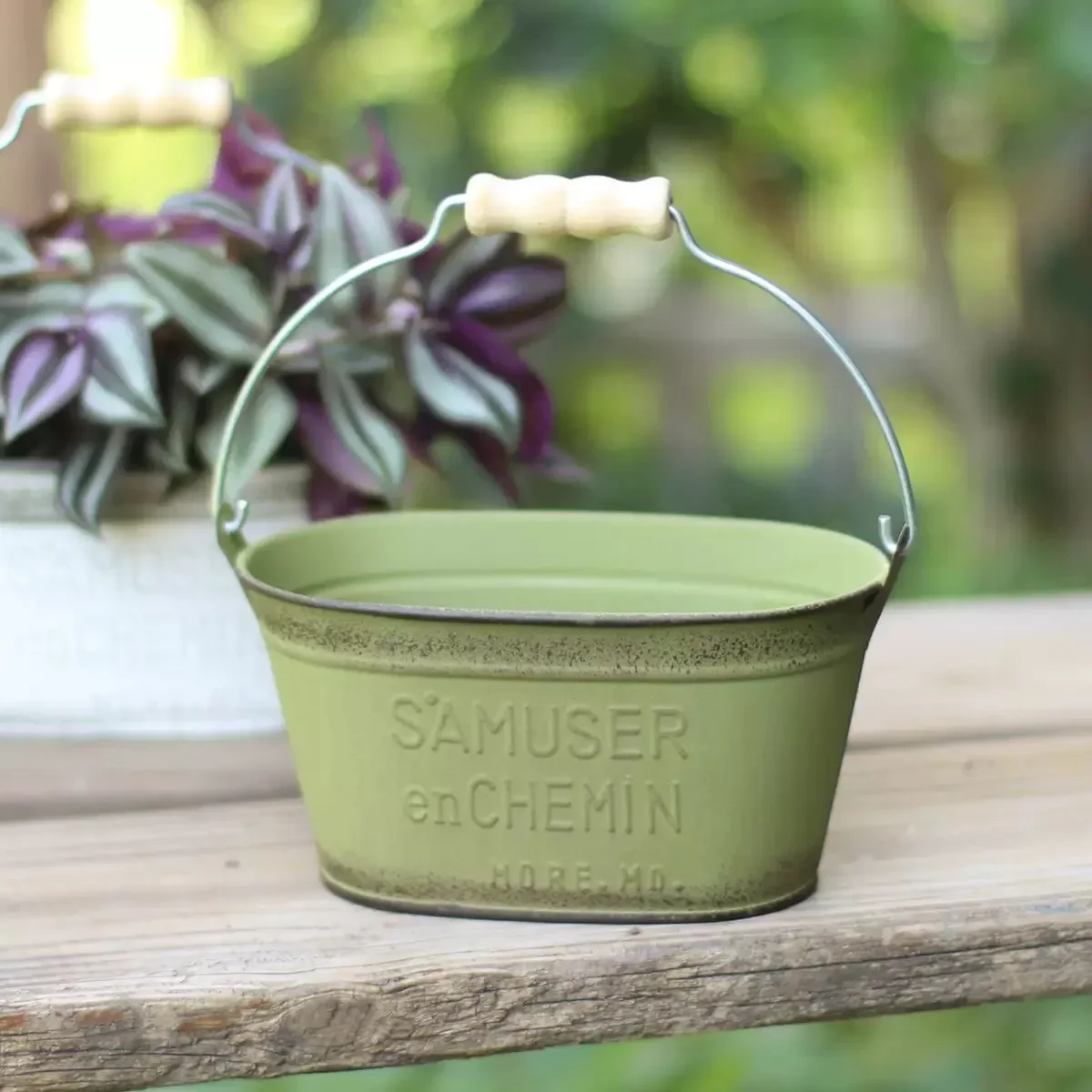 Vintage Galvanized Iron Bucket Oval Plant Planter Flowerpot Vase Rustic Garden Decor for Flowers and Succulents