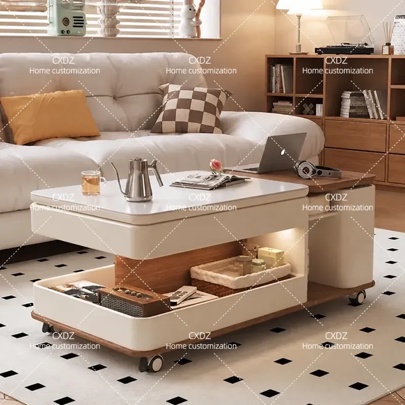 Modern Lifting Rock Slab Coffee Table for Living Room Small Apartment Multi Functional Mobile Side Table with Adjustable