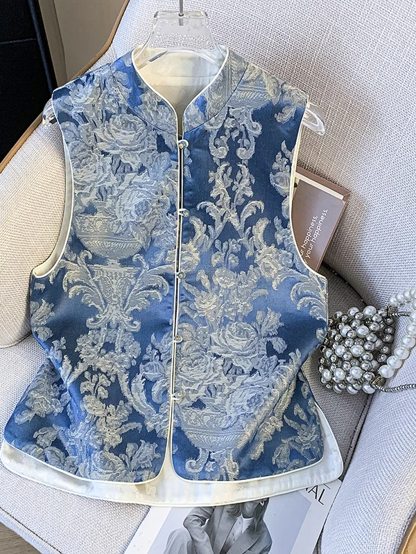 Neue chinesische Sle Satin bestickte Weste Jaet Damen Herbst Retro National Trend Heavy Industry Blumenmuster Top