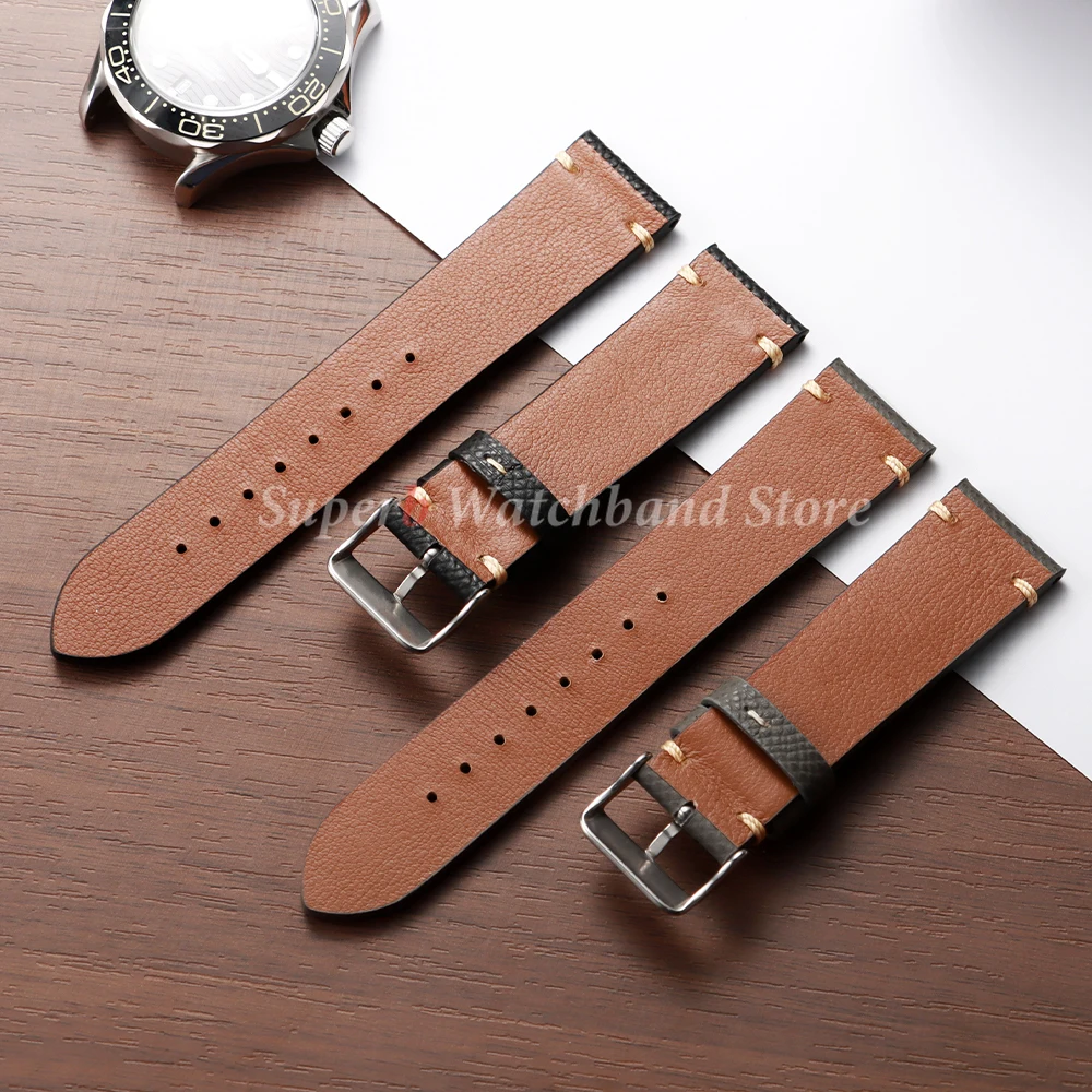 حزام من الجلد الطبيعي لـ Seiko عبر نمط 18/19/20/22 مللي متر خمر نمط جلد البقر حزام (استيك) ساعة لسوار أوميغا الرجال