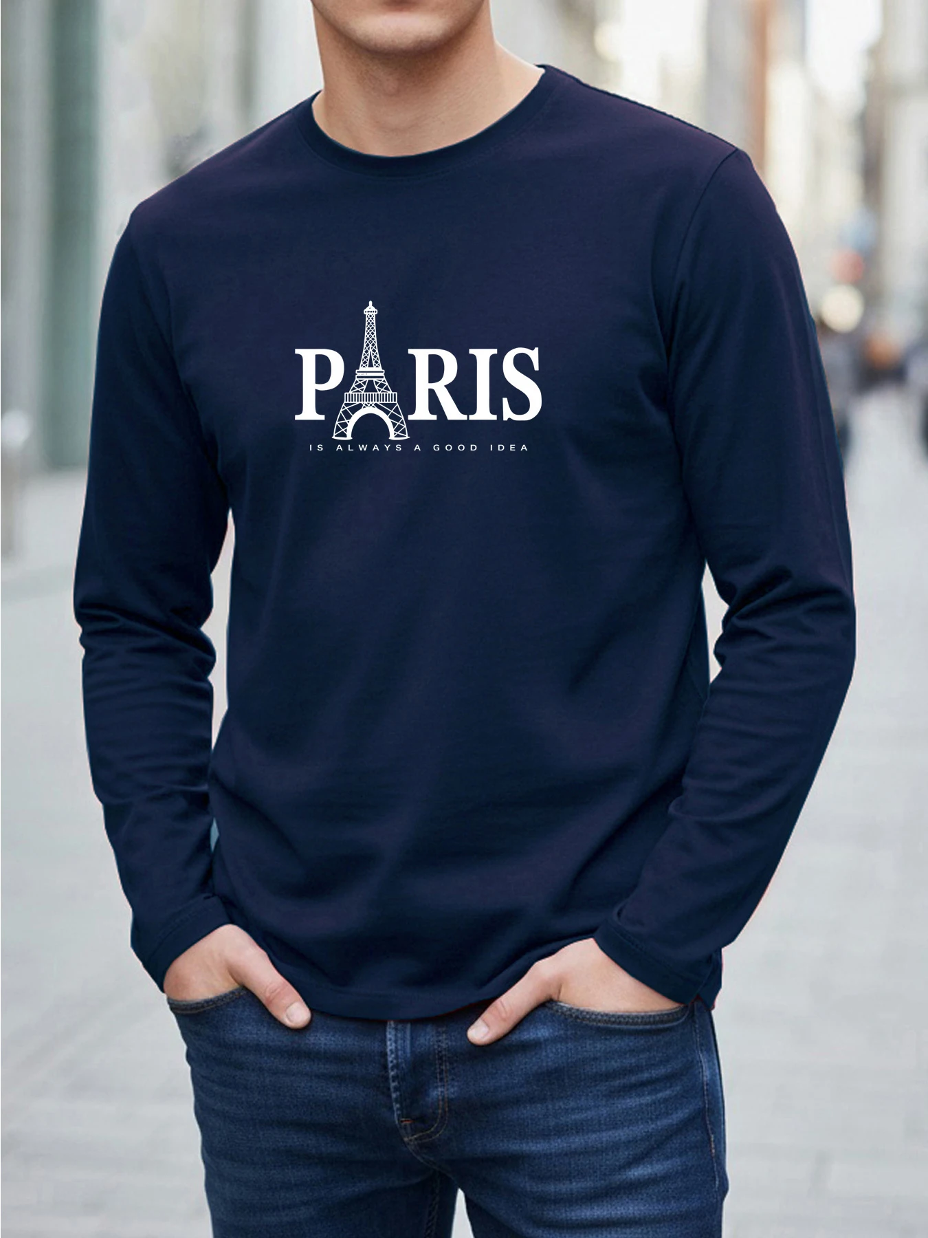 2026 Mens New Arrival Long-Sleeve Relaxed Fit Sports Casual Long-Sleeve Letter Print Top Plus Size Crew Neck Long-Sleeve T-Shirt