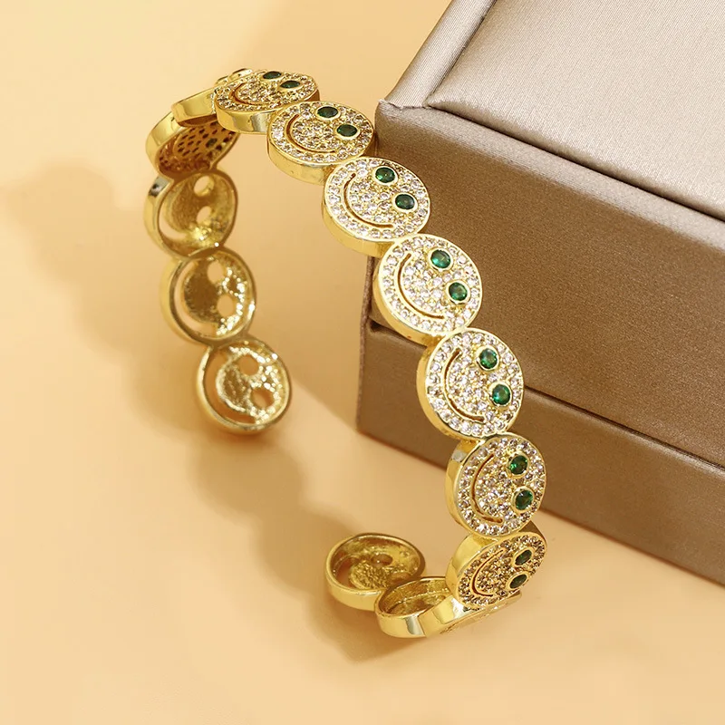 سوار هيب هوب عصري وفريد ومبتكر على شكل وجه مبتسم للنساء، مجوهرات يدوية نحاسية فاخرة وخفيفة على طراز Instagram