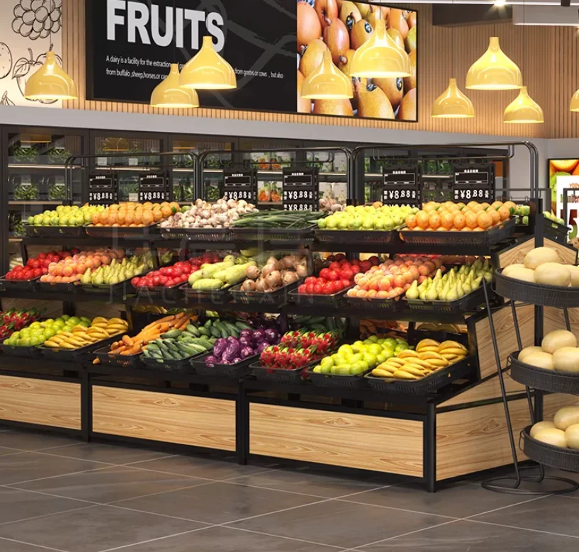 Fruit and vegetable shelves, shopping malls, supermarkets, vegetable shelves, fruit stores, vegetable stores, display shelves