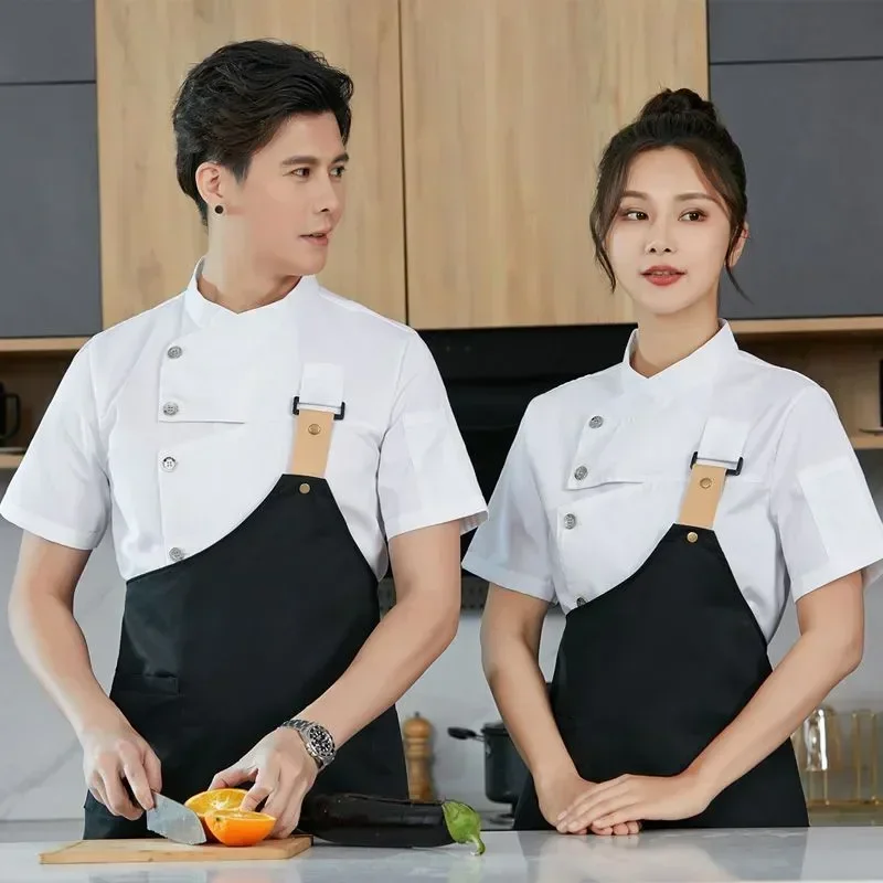 Apron Head For Chef Restaurant Kitchen Clothes White Hotel Logo Short Men Sleeve Coat Summer Jacket Uniform Cooking