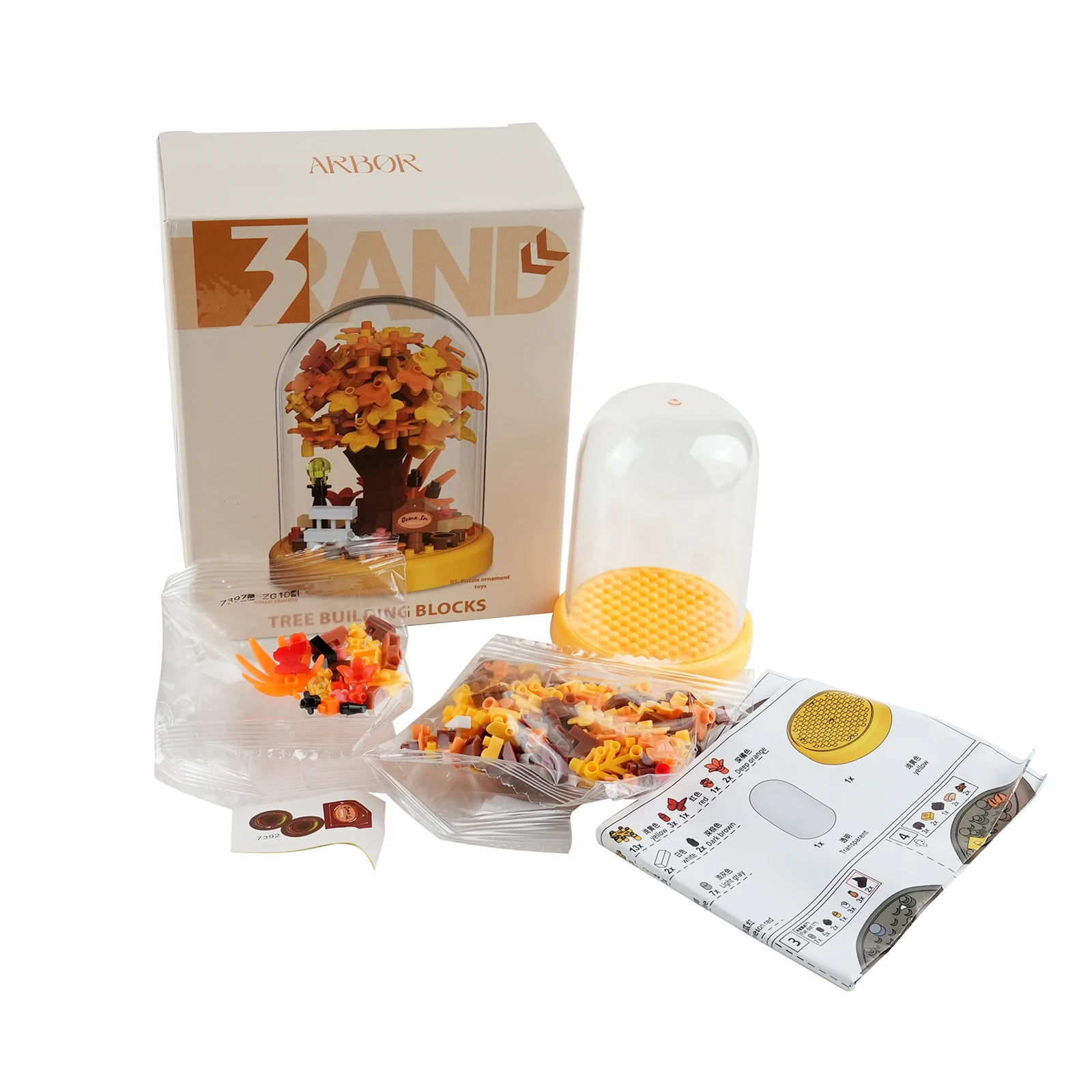 Juego de construcción de casa de árbol de hojas de otoño, 280 Uds., maceta de micropartículas, planta con vitrina transparente, regalo de decoración DIY