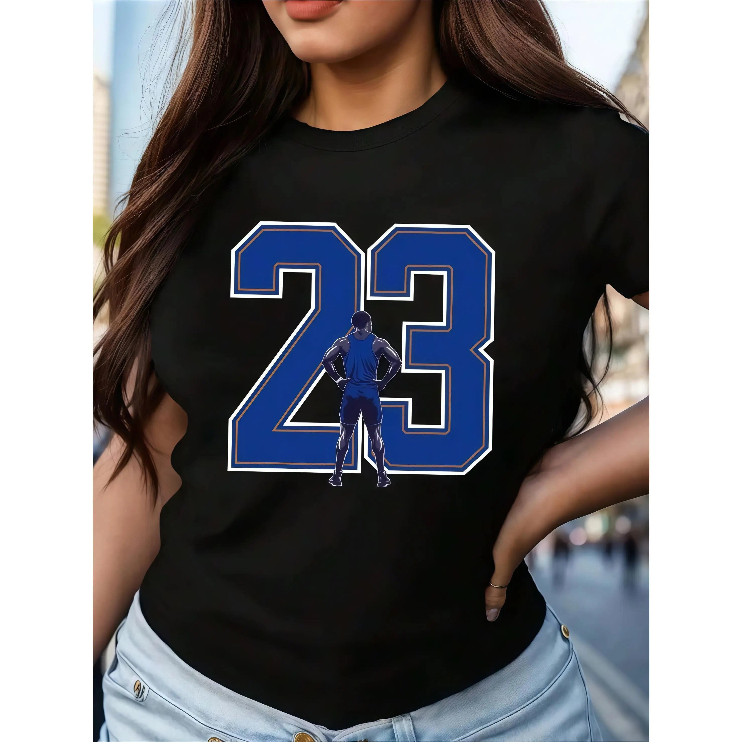 

Men's 23 Jersey Number T-shirt, Basketball Player Graphic Tee Shirt, Sports Fan Streetwear Tops, Gift for Athletes