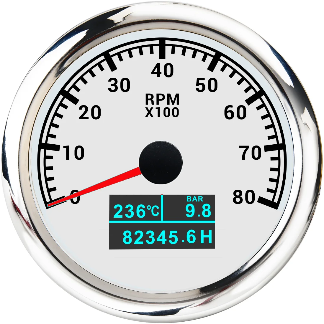 85MM WHITE FACEPLATE ANALOG GPS TACHOMETER 8000RPM WITH LED HOUR METER/WATER TEMP/OIL PRESSURE METER