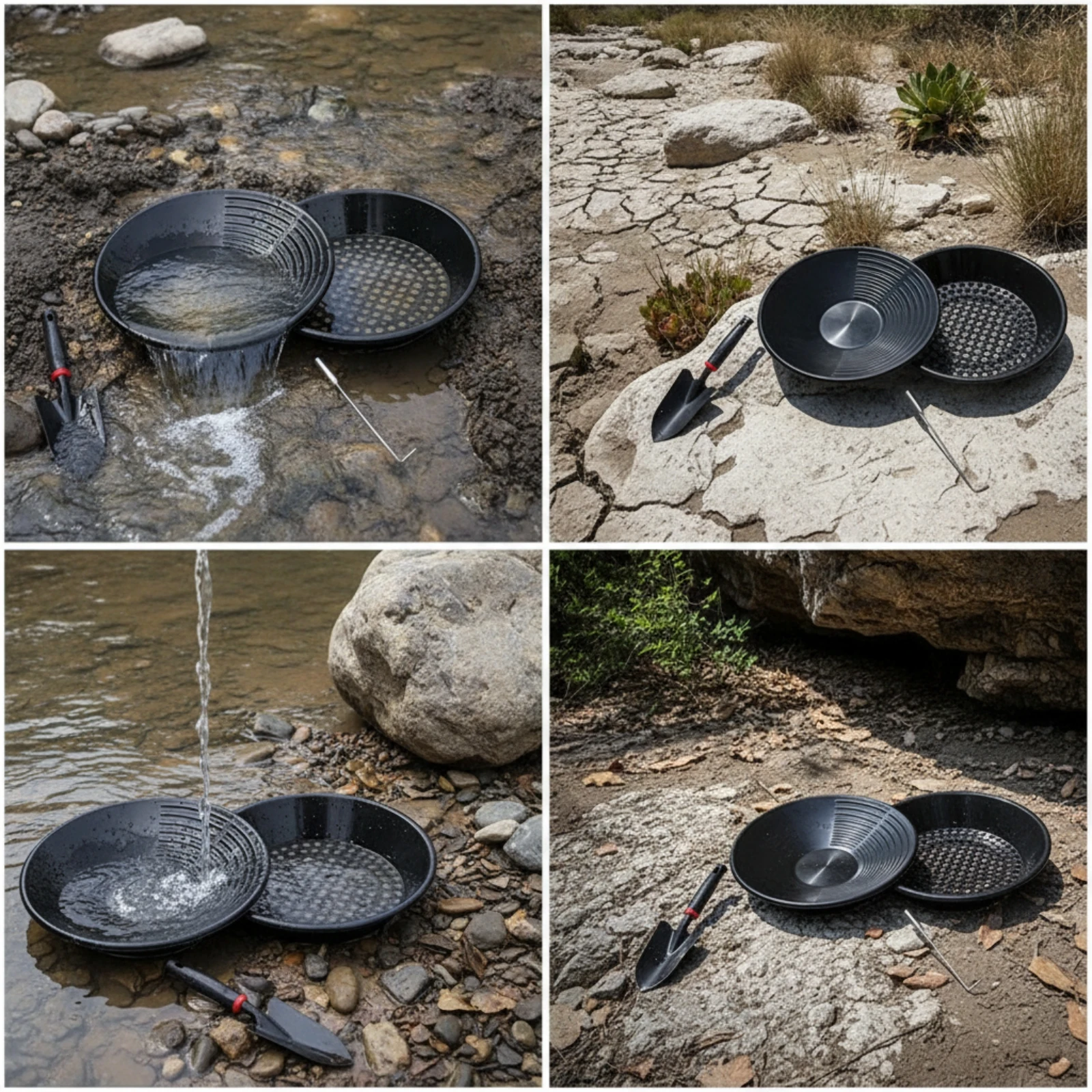 4 Pieces Gold Panning Kit with Hand Tools Portable Scoop Vial Rugged Equipment Heavy-Duty for Hobbyists, Outdoor Prospecting